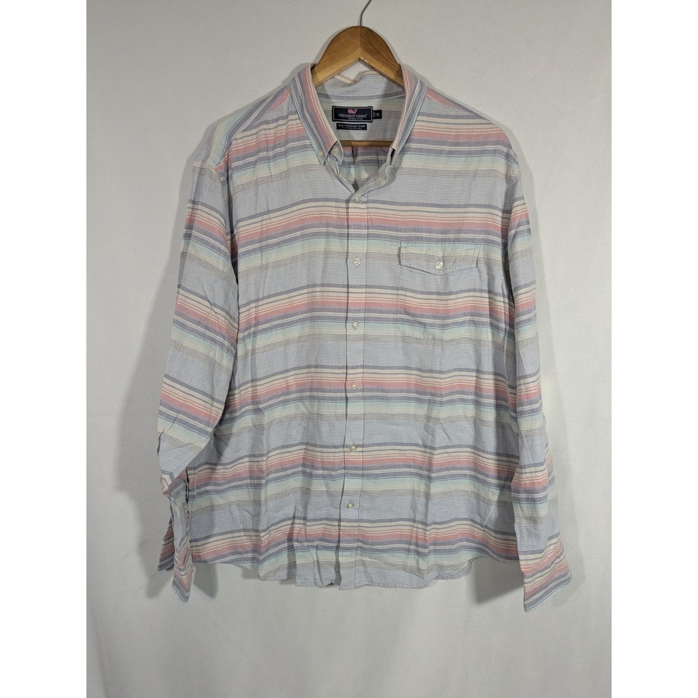 Vineyard Vines Button Up Shirt Men's XL Slim Fit Crosby Shirt Striped Linen